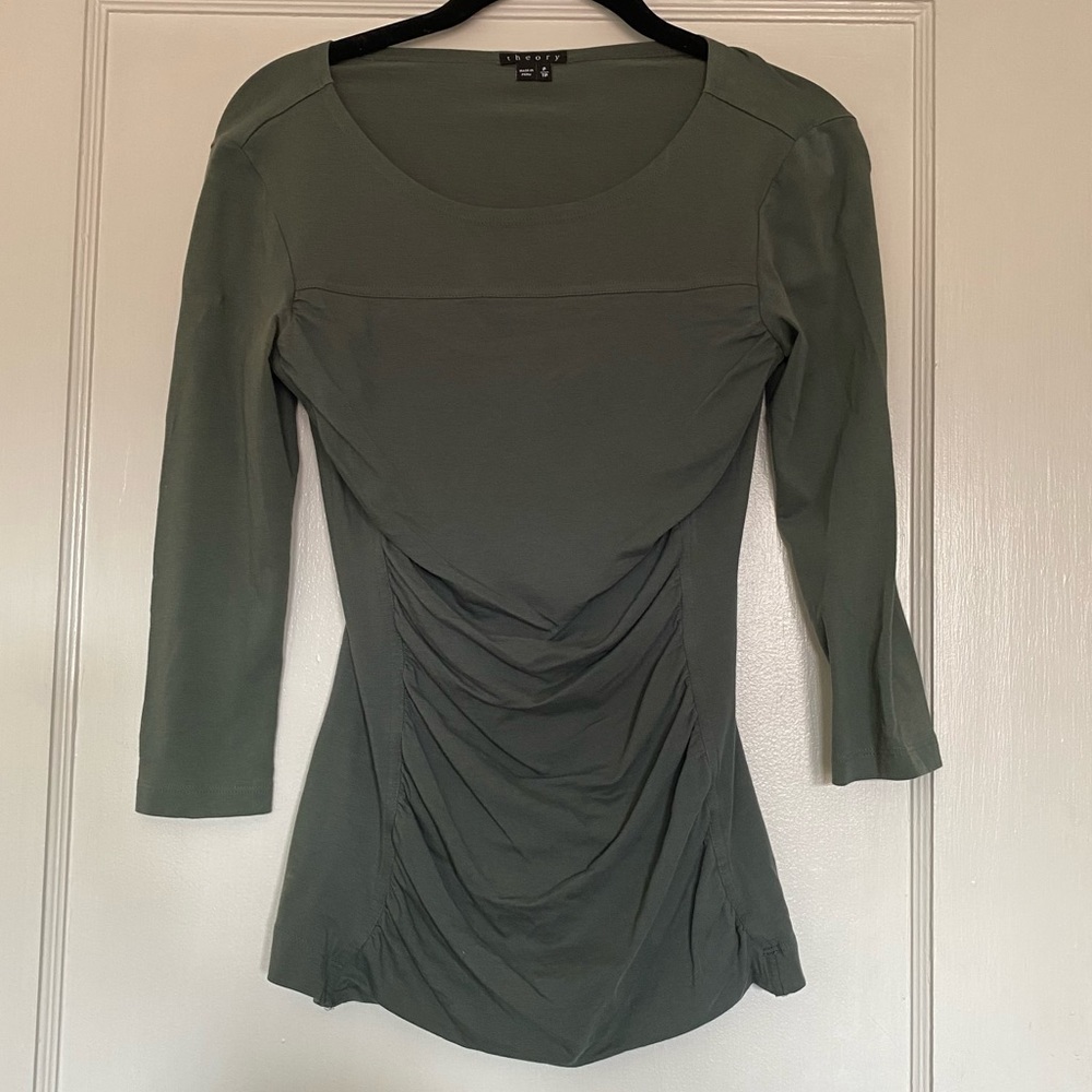 THEORY GREEN RUCHED TOP - Picture 2 of 5